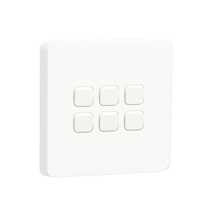 Iconic, cover frame with fixing frame, horizontal, 6 rockers, white