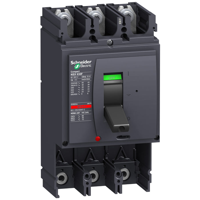 circuit breaker basic frame, ComPact NSX630L, 150 kA at 415 VAC 50/60 Hz, 630 A, without trip unit, 3 poles