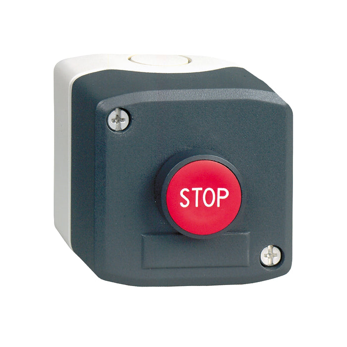 Complete control station, Harmony XALD, dark grey 1 red flush pushbutton Ø22 mm spring return 1NC "Stop"