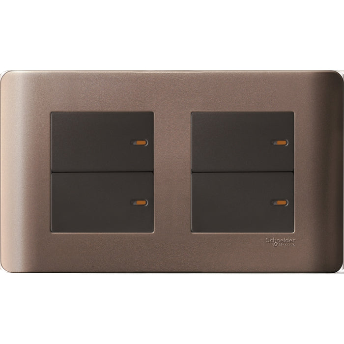 ZENcelo - 16AX 2+2 Gang 2 Way Full-Flat Switch with Ondicator - Silver Bronze