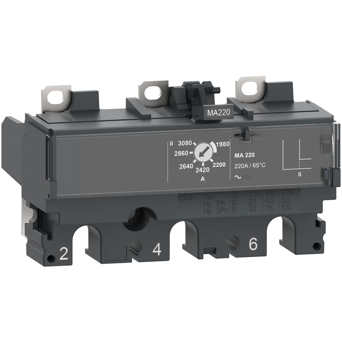 trip unit MA6.3 for ComPacT NSX 100 circuit breakers, magnetic, rating 6.3 A, 3 poles 3d