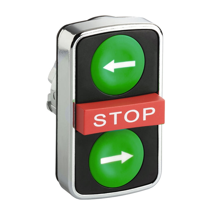 Head for triple headed push button, Harmony XB4, green flush/red projecting/green flush pushbutton Ø22 mm with marking