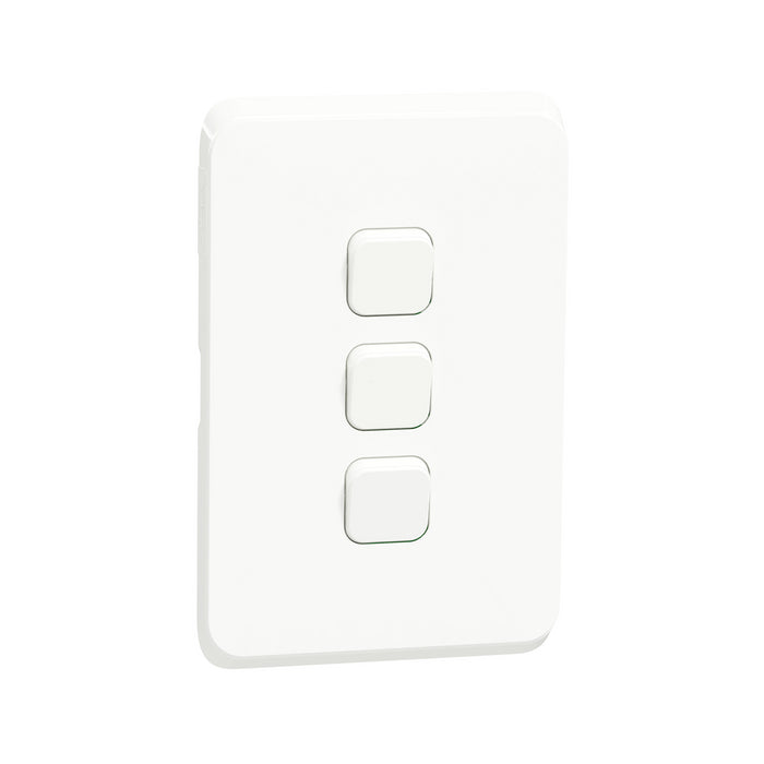 Iconic, cover frame with fixing frame, vertical, 3 rockers, white