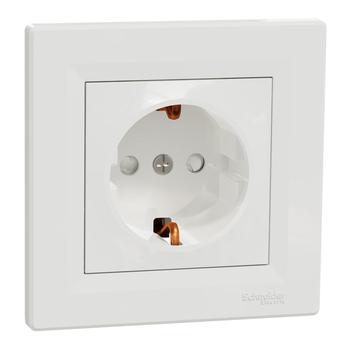 Asfora - single socket outlet with side earth - 16A shutters white