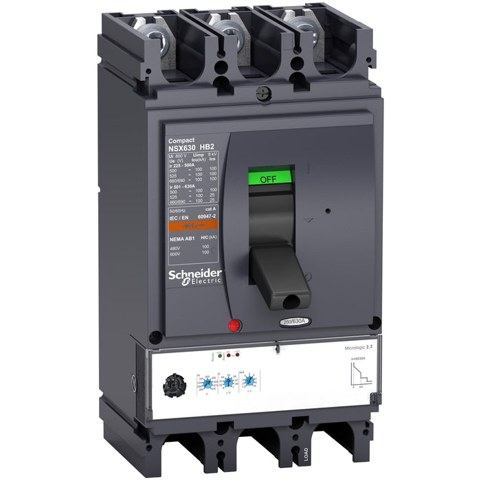 circuit breaker ComPact NSX400HB2, 100 kA at 690 VAC, MicroLogic 2.3 trip unit 400 A, 3 poles 3d
