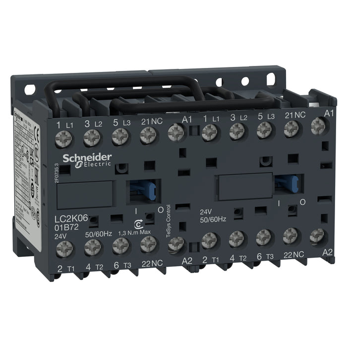 TeSys K reversing contactor - 3P - AC-3 <= 440 V 6 A - 1 NC - 24 V AC coil