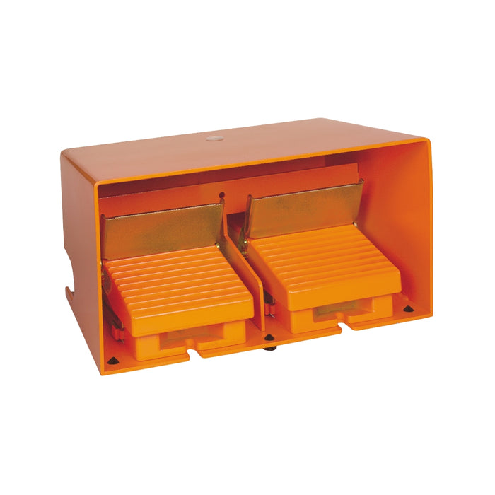 Foot switch, Harmony XPE, double IP66, with cover, metallic, orange, 2 NC + 2 NO