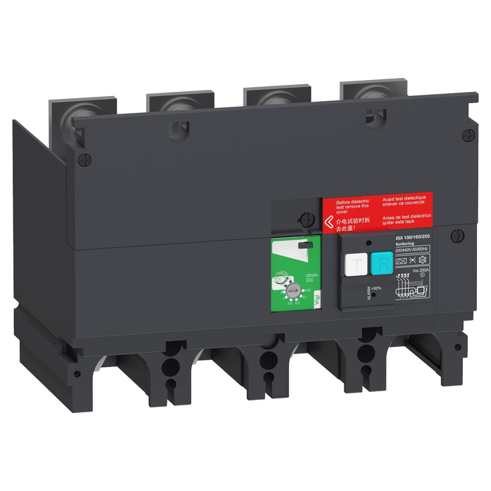 Earth-leakage VigiPacT add-on alarm module, ComPacT NSX 100/160/250, 200 VAC to 440 VAC, 30 mA to 30 A, 4 poles