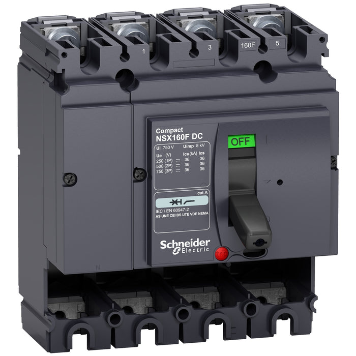 circuit breaker basic frame, ComPact NSX160F DC, 36 kA at 750 VDC, 160 A, without trip unit, 4 poles