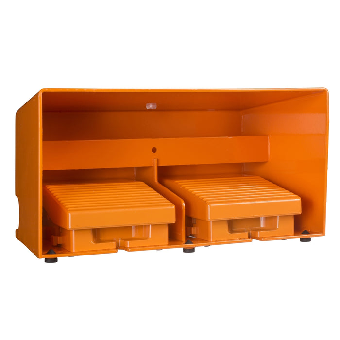 Foot switch, Harmony XPE, double IP66, with cover, metallic, orange, 4 NC + 4 NO