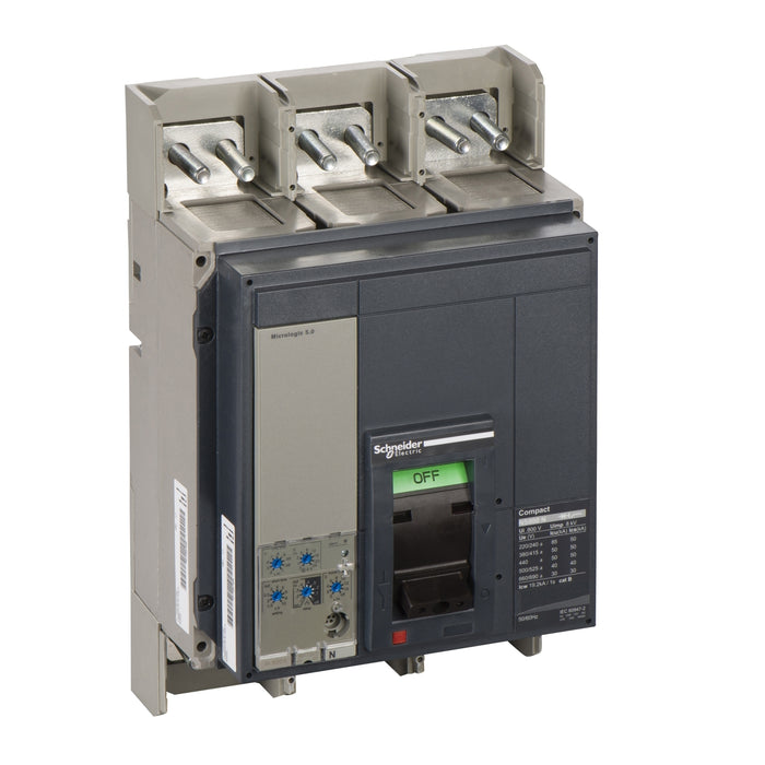 circuit breaker ComPact NS800N, 50 kA at 415 VAC, Micrologic 5.0 trip unit, 800 A, fixed,3 poles 3d