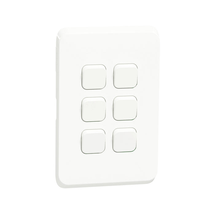 Iconic, cover frame with fixing frame, vertical, 6 rockers, white