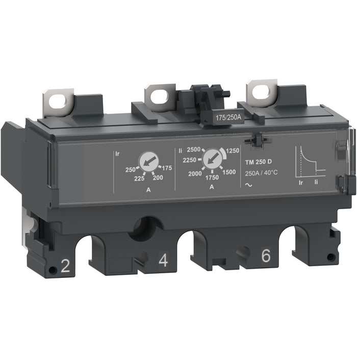 trip unit TM250D for ComPacT NSX 250 circuit breakers, thermal magnetic, rating 250 A, 3 poles 3d
