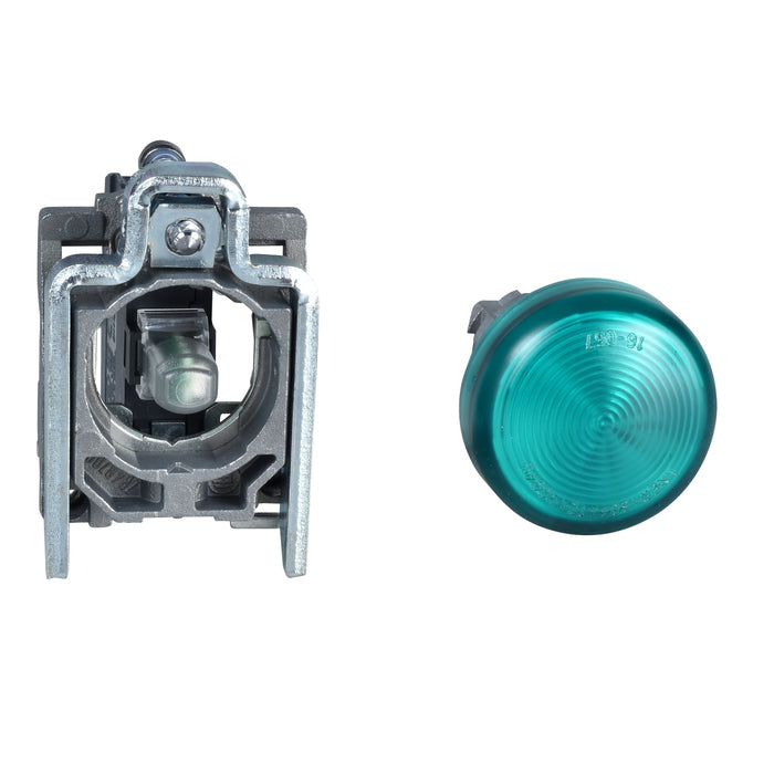 Complete pilot light, Harmony XB4, round Ø22 mm, IP65, green, integral LED, 230...240 V, lugs, ATEX