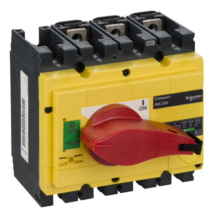 switch disconnector, Compact INS250 , 250 A, with red rotary handle and yellow front, 3 poles