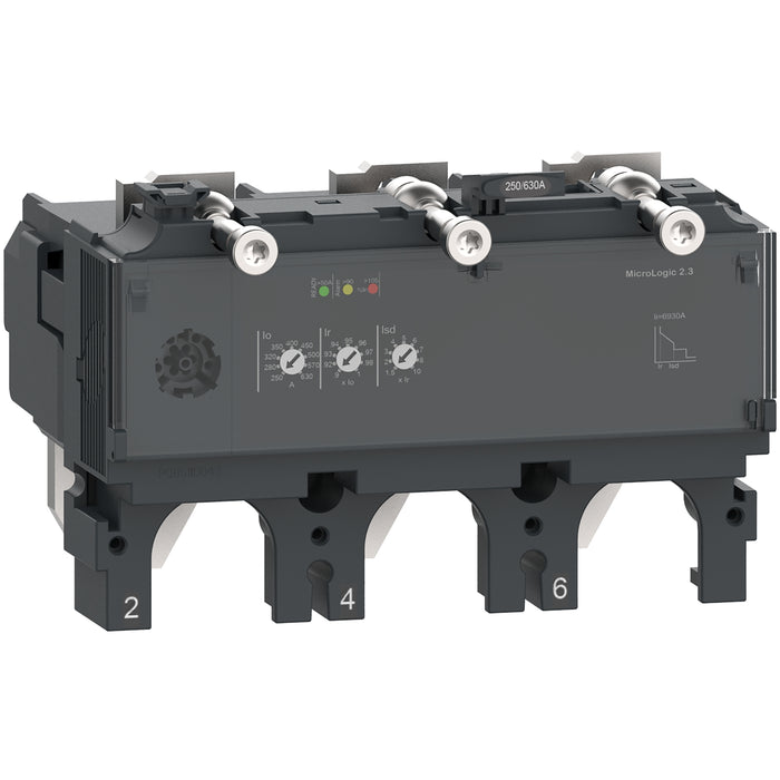 trip unit MicroLogic 2.3 for ComPacT NSX 630 circuit breakers, electronic, rating 630A, 3 poles 3d
