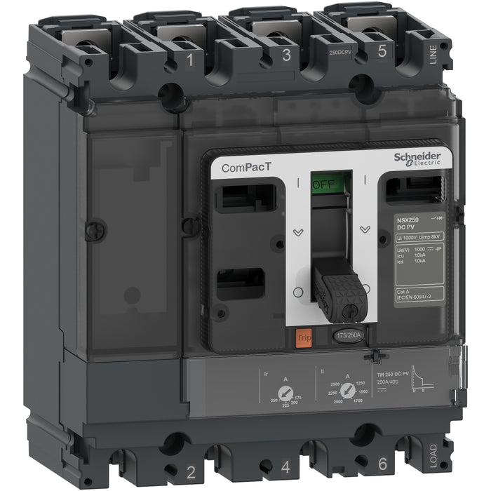 Circuit breaker ComPacT NSX160 DC PV, 160A, 1000 V, TM-D trip unit, 4 poles