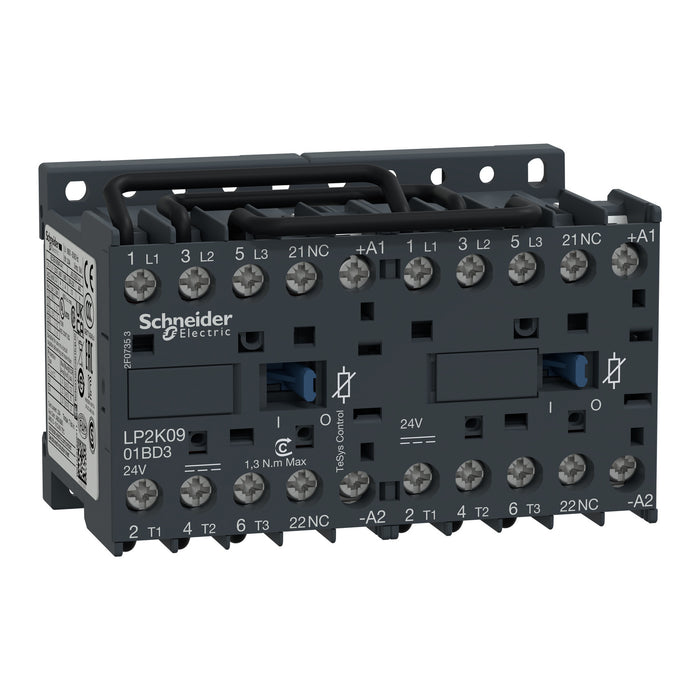 TeSys K reversing contactor - 3P - AC-3 <= 440 V 9 A - 1 NC - 24 V DC