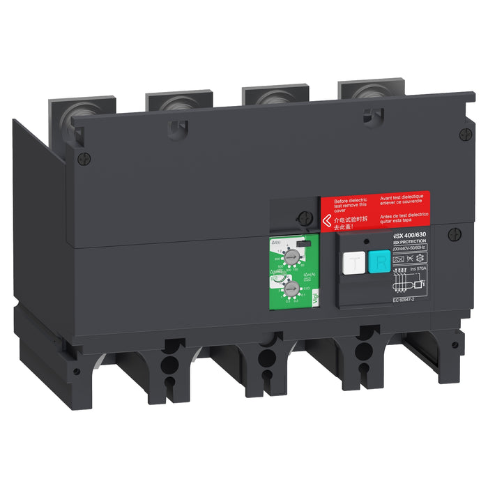 Earth-leakage VigiPacT add-on protection module, ComPacT NSX 400/630, 200 VAC to 440 VAC, 30 mA to 30 A, 4 poles
