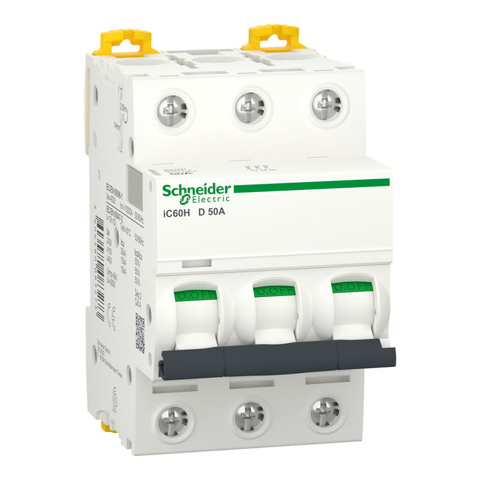 Miniature circuit-breaker, Acti9 iC60H, 3P, 50 A, D curve, 10000 A (IEC 60898-1), 15 kA (IEC 60947-2)