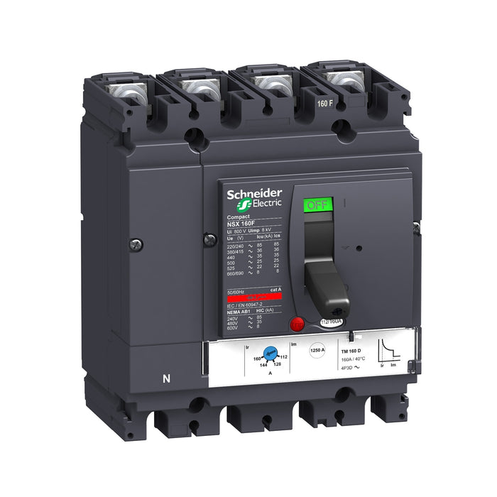 LV430640, Circuit breaker Compact NSX160F, 36 KA at 415 VAC, TMD trip unit 160 A, 4 poles 3d