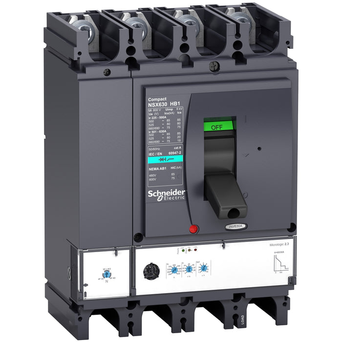 circuit breaker ComPact NSX400HB1, 75 kA at 690 VAC, MicroLogic 2.3 trip unit 400 A, 4 poles 4d