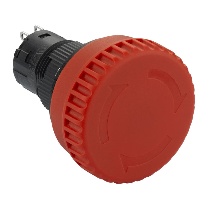 Complete non illuminated mushroom head push button, Harmony XB6E, Ø 16 mm Emergency stop, Ø 32 mm turn/pull to release, 2NC