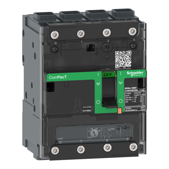 circuit breaker ComPacT NSXm B (25 kA at 415 VAC), 4P 4d, 125 A rating TMD trip unit, EverLink connectors