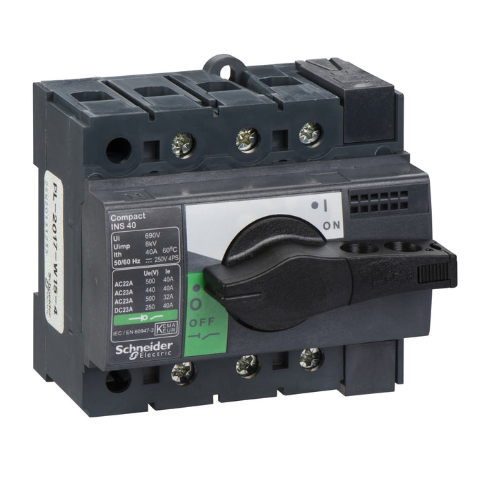 switch disconnector, Compact INS40 , 40 A, standard version with black rotary handle, 3 poles