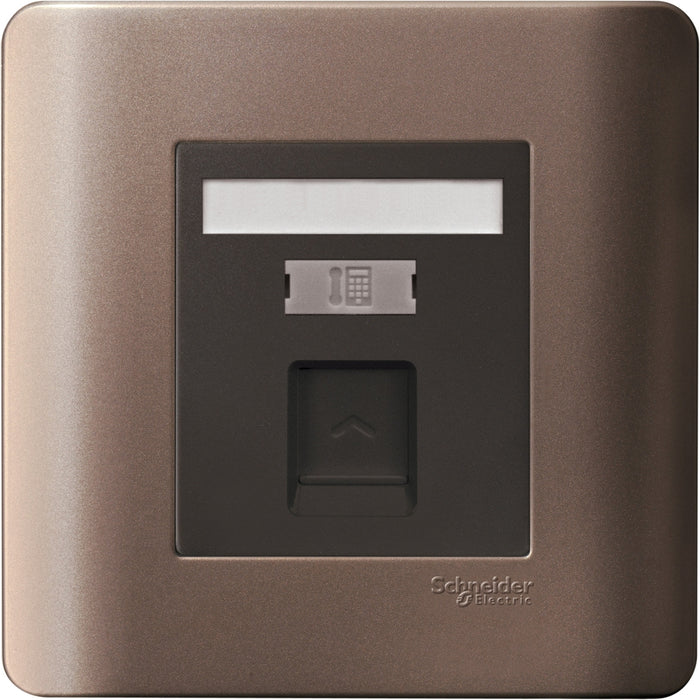 1 Gang Telephone Socket on Shuttered Wallplate, Sliver Bronze