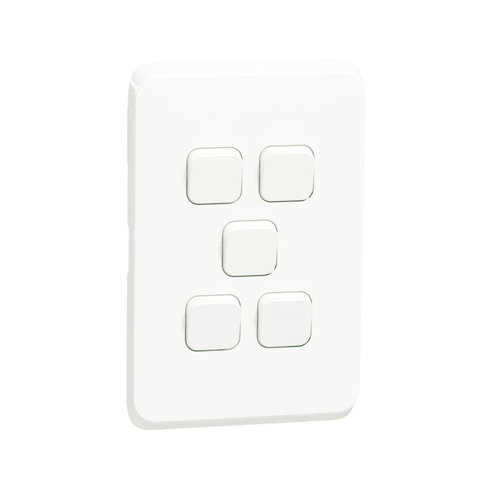 Iconic, cover frame with fixing frame, vertical, 5 rockers, white
