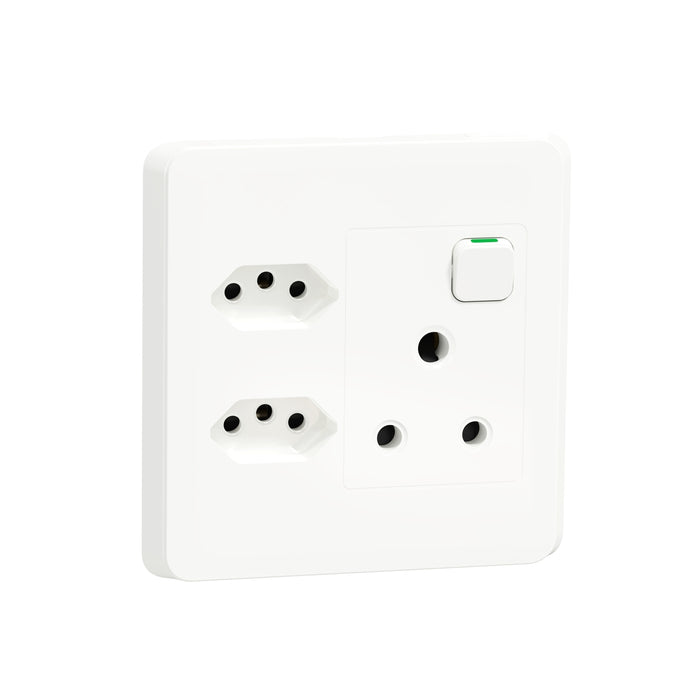 Iconic, switched socket, switch & 3 socket, horiz, 16 A, White