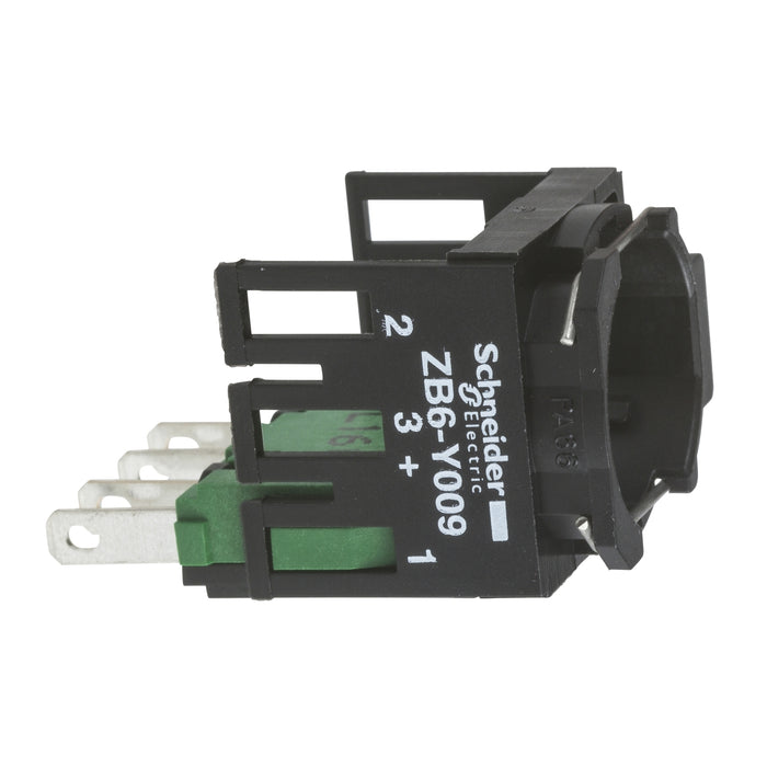 Complete body for push buttons or selector switches, Harmony XB6, single contact block with body/fixing collar 1NO+1NC faston connector
