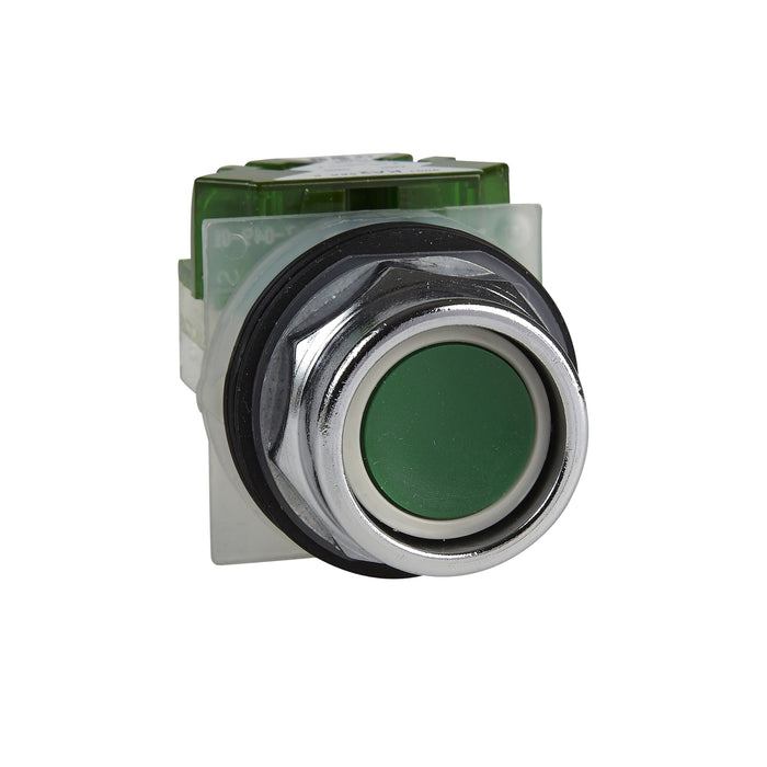 Push-button, Harmony 9001K, metal, recessed, green, 30mm, spring return, 1 NO
