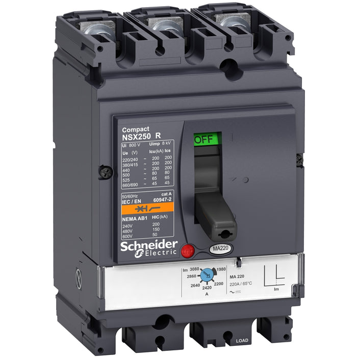 circuit breaker ComPact NSX100R, 200 kA at 415 VAC, MA trip unit 25 A, 3 poles 3d