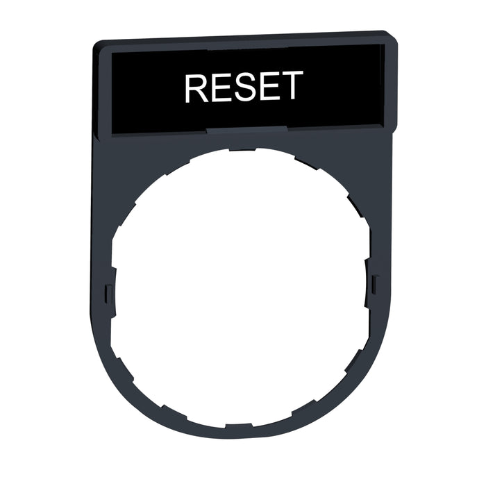 legend holder 30 x 40 mm with legend 8 x 27 mm with marking RESET black color