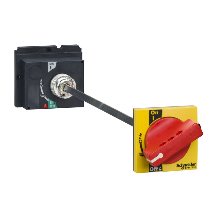 extended rotary handle, ComPact NSX 100/160/250, red handle on yellow front, shaft length 185 to 600 mm, IP55