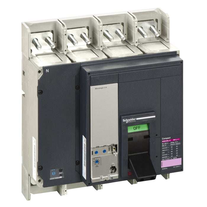 circuit breaker ComPact NS630bH, 70 kA at 415 VAC, Micrologic 2.0 trip unit, 630 A, fixed,4 poles 4d