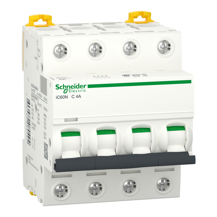 Miniature circuit-breaker, Acti9 iC60N, 4P, 4 A, C curve, 6000 A (IEC 60898-1), 50 kA (IEC 60947-2)