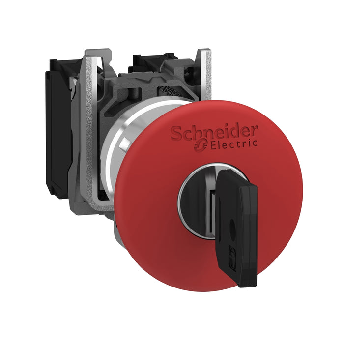 Complete emergency stop push button, Harmony XB4, red Ø22 mm, mushroom head Ø 40, key release, ATEX