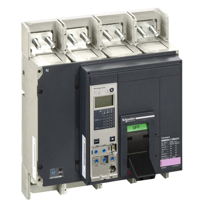 circuit breaker ComPact NS800N, 50 kA at 415 VAC, Micrologic 5.0 E trip unit, 800 A, fixed,4 poles 4d