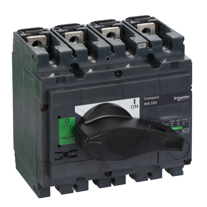 switch disconnector, Compact INS250 , 250 A, standard version with black rotary handle, 4 poles