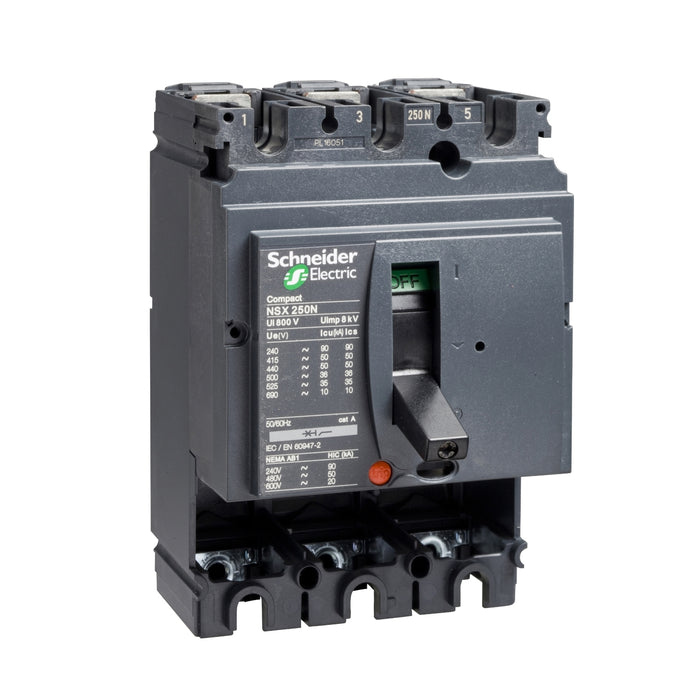 circuit breaker basic frame, ComPact NSX250B, 25 kA at 415 VAC 50/60 Hz, 250 A, without trip unit, 3 poles