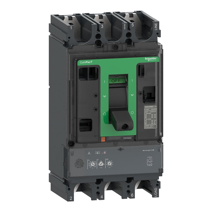 Circuit breaker ComPacT NSX400R, 200kA at 415VAC, MicroLogic 2.3 M trip unit 320A, 3 poles 3d