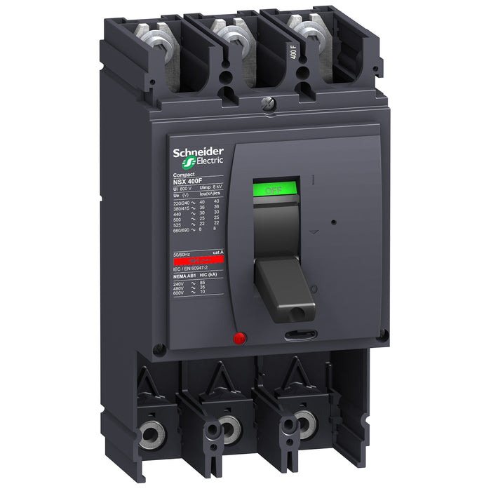 circuit breaker basic frame, ComPact NSX400S, 100 kA at 415 VAC 50/60 Hz, 400 A, without trip unit, 3 poles