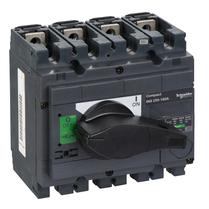 switch disconnector, Compact INS250-160 , 200 A, standard version with black rotary handle, 4 poles