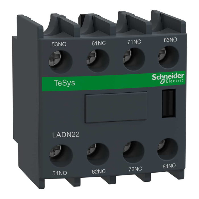 LADN22 - Auxiliary contact block, TeSys D, 2NO + 2NC, front mounting, screw clamp terminals