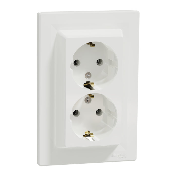 Asfora - double socket-outlet with side earth - 16A white