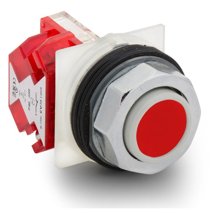 Push-button, Harmony 9001K, metal, projecting, red, 30mm, spring return, 1 NC