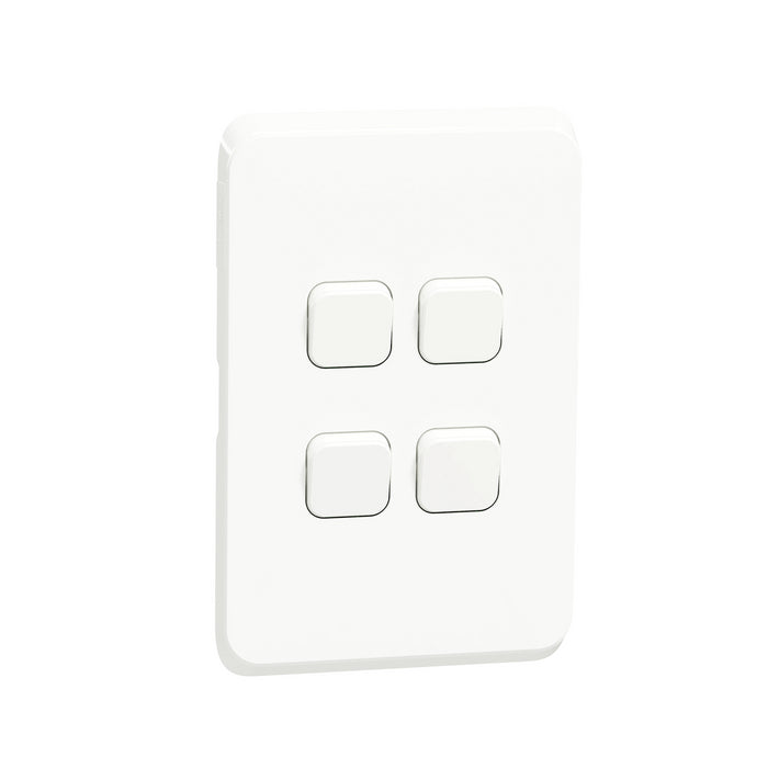 Iconic, 4 switches, 1 Way, 10AX, 250V, White